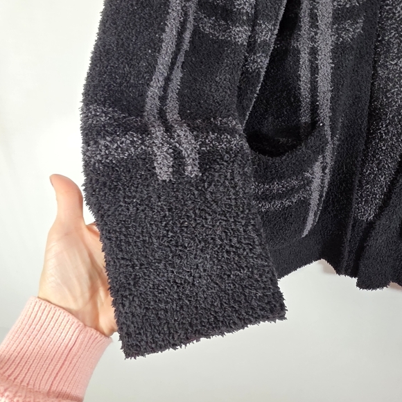 Barefoot Dreams CozyChic Plaid Open Front Cardigan Black Gray L Large - Picture 4 of 10